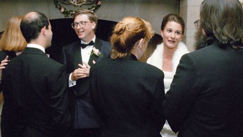 Bill Gates and Melinda French greet guests during a reception on Jan. 9, 1994 at a private estate in Seattle. The couple was married the week before in Hawaii.