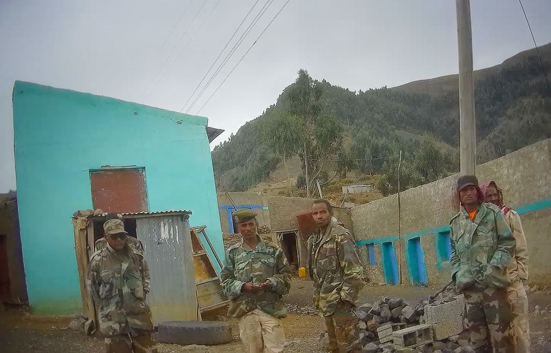 Eritrean soldiers are captured on a hidden camera at a checkpoint in the hills above Adigrat, as they block access to the road to Axum. 