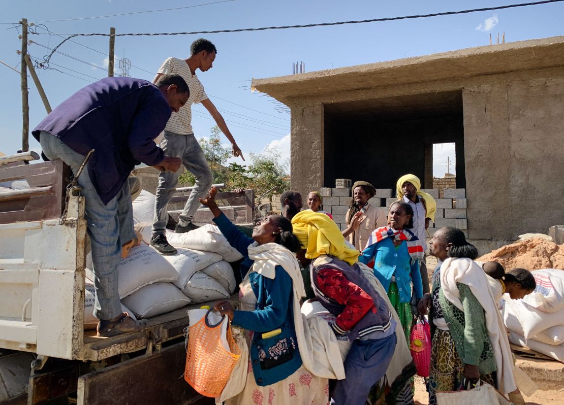 USAID distributes supplies to residents in the town of Hawzen, in central Tigray, who hadn't received much-needed aid for two months.