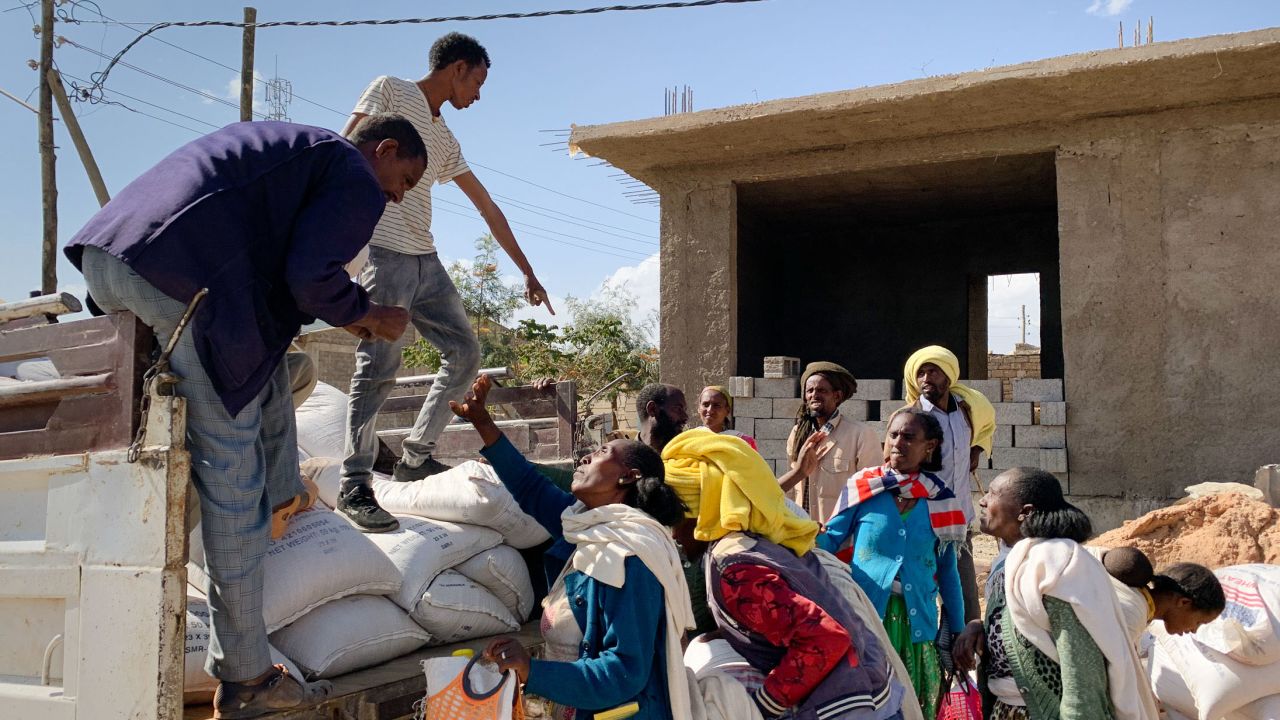 USAID distributes supplies to residents in the town of Hawzen, in central Tigray, who hadn't received much-needed aid for two months.