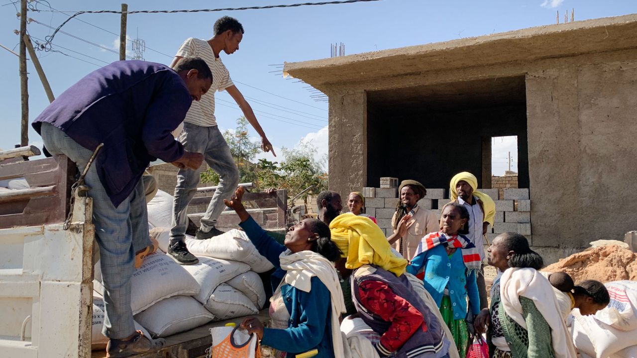 USAID distributes supplies in Hawzen, central Tigray, where residents hadn't received aid for two months.