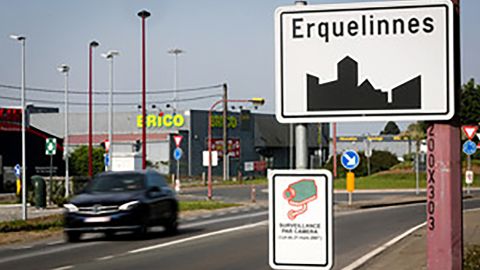 Illustration shows the name of the Erquelinnes municipality on a road sign, Tuesday 22 May 2018. BELGA PHOTO VIRGINIE LEFOUR (Photo by VIRGINIE LEFOUR/Belga/Sipa USA)