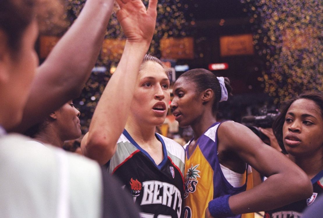 Rebecca Lobo looks on during the WNBA opening game between the New York Liberty and the Los Angeles Sparks.