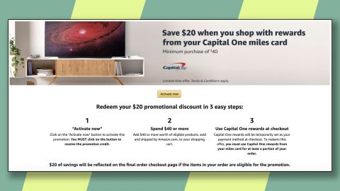 Targeted Capital One credit card holders can get $20 off a purchase of $40 or more at Amazon.