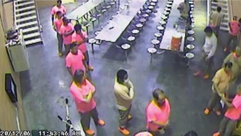 In this image from surveillance footage provided by Pulaski County Jail staff that was referenced in the Department of Homeland Security report, Pulaski detainees not wearing masks and not practicing social distancing are seen on December 6, 2020.