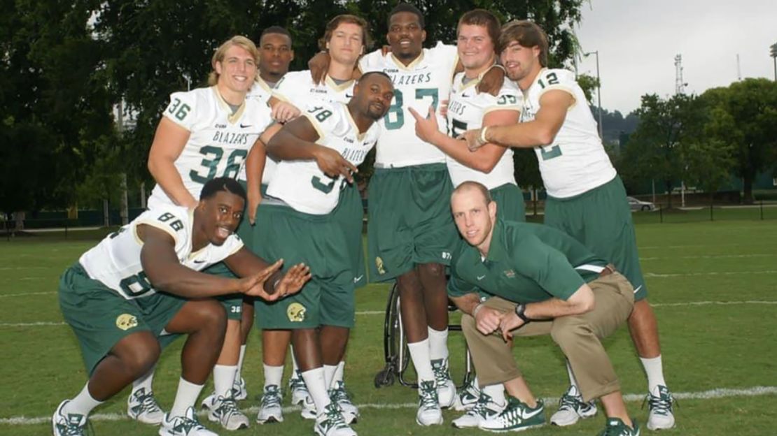 Timothy Alexander (center back) as a freshman in 2011 with the University of Alabama, Birmingham football team. 