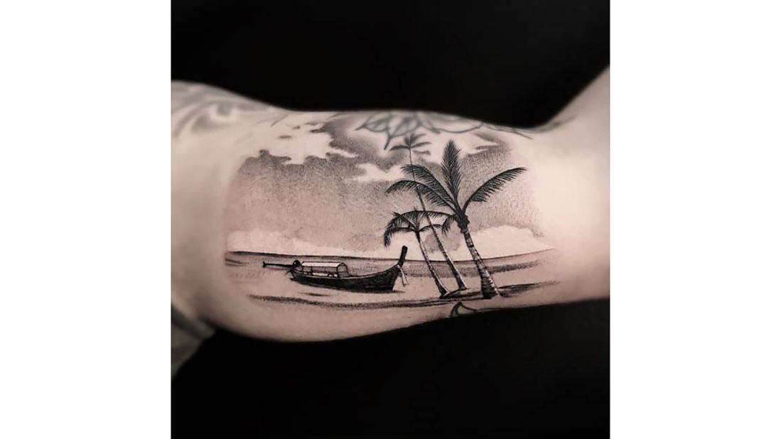 <strong>Thai long-tail boat: </strong>Tonello says All Day's artists are occasionally asked to design tattoos that symbolize Thailand or traveling in some way. 