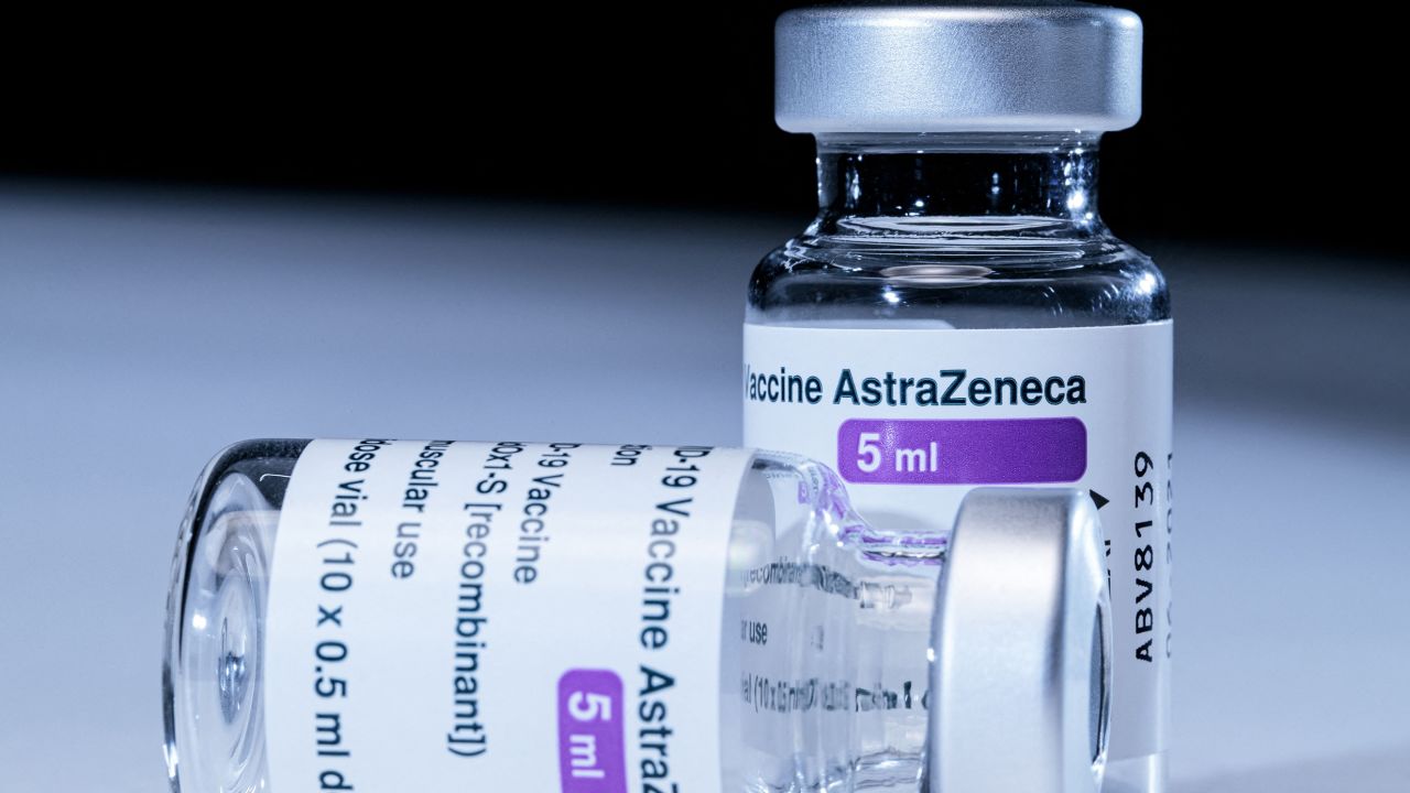 Vials of the AstraZeneca Covid-19 vaccine are seen in Paris, France on March 11, 2021.