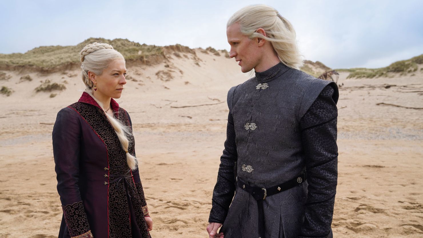 Princess Rhaenyra Targaryen (L) is played by Emma D'Arcy and Matt Smith plays Prince Daemon Targaryen.