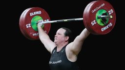 GOLD COAST, AUSTRALIA - APRIL 09:  Laurel Hubbard of New Zealand competes in the Women's 90kg Final during Weightlifting on day five of the Gold Coast 2018 Commonwealth Games at Carrara Sports and Leisure Centre on April 9, 2018 on the Gold Coast, Australia.  (Photo by Alex Pantling/Getty Images)