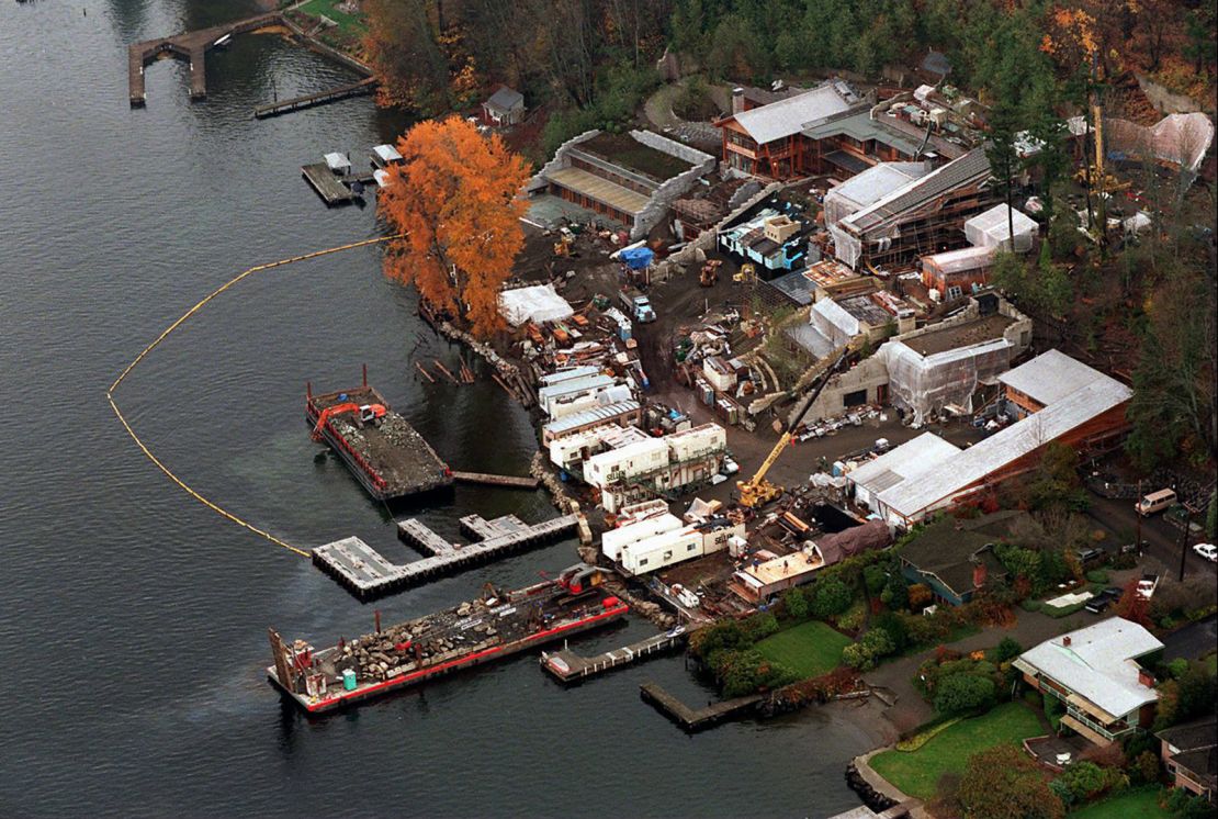 A 1996 aerial photo shows the Gates family home under construction. 