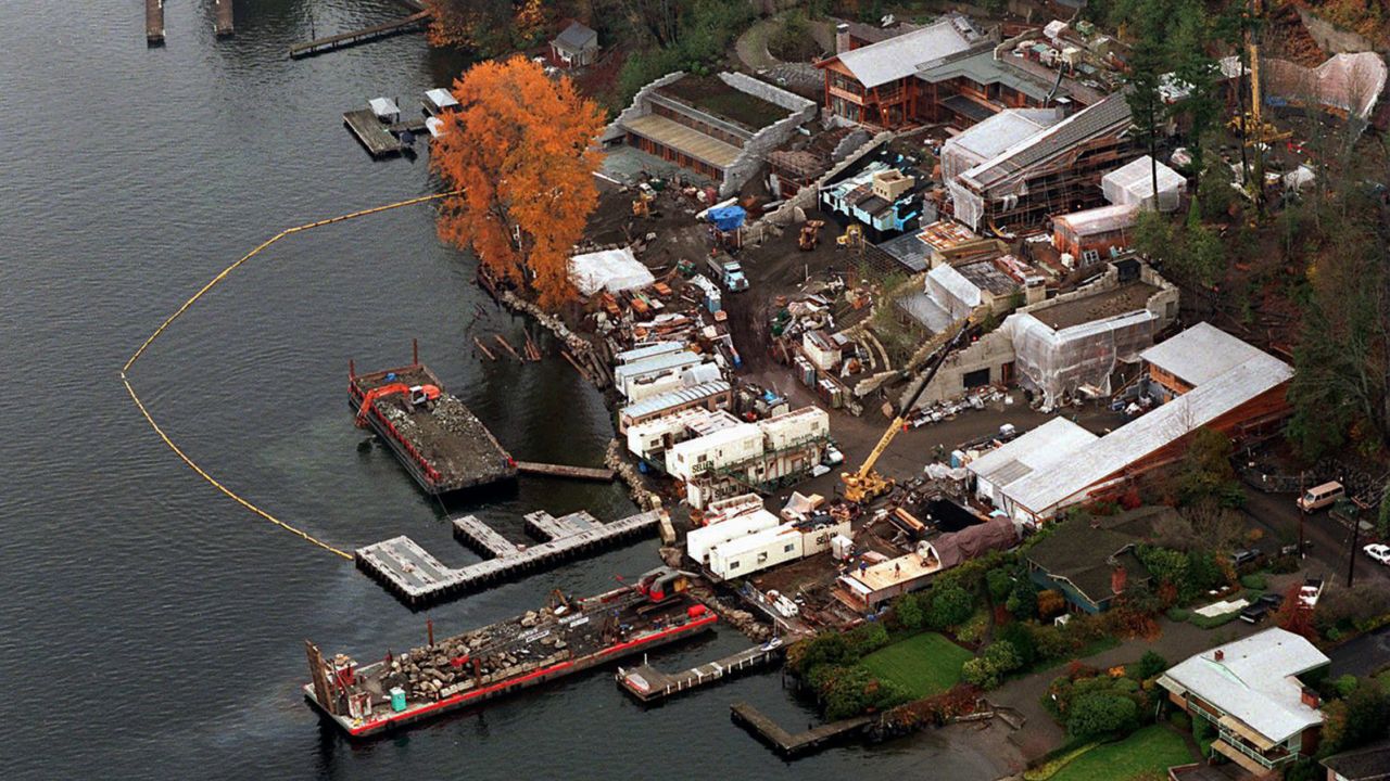 A 1996 aerial photo shows the Gates family home under construction.