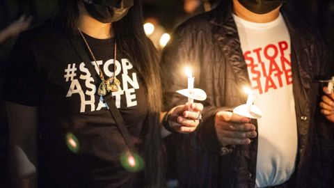 People gathered at the Arizona State Capitol in Phoenix for a candlelight vigil for victims of anti-Asian hate crimes on March 19.