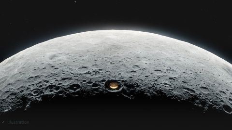 This illustration shows the proposed Lunar Crater Radio Telescope on the far side of the moon.