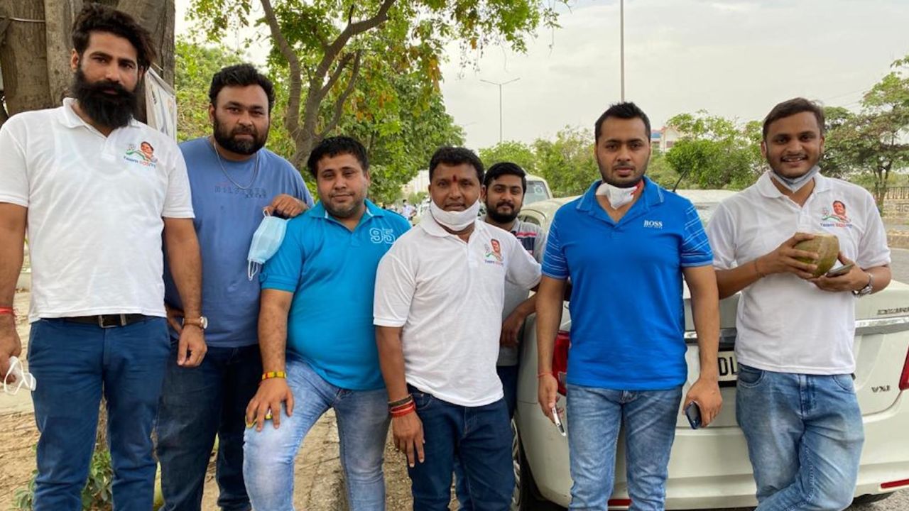 Srinivas B.V (center) and his team of the Indian Youth Congress, in New Delhi, India, on May 5.