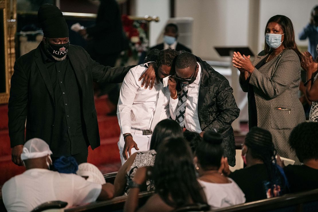 Davell Gardner cries at the funeral of his 1-year-old son, Davell Gardner Jr., at Pleasant Grove Baptist Church on July 27, 2020 in New York City.  