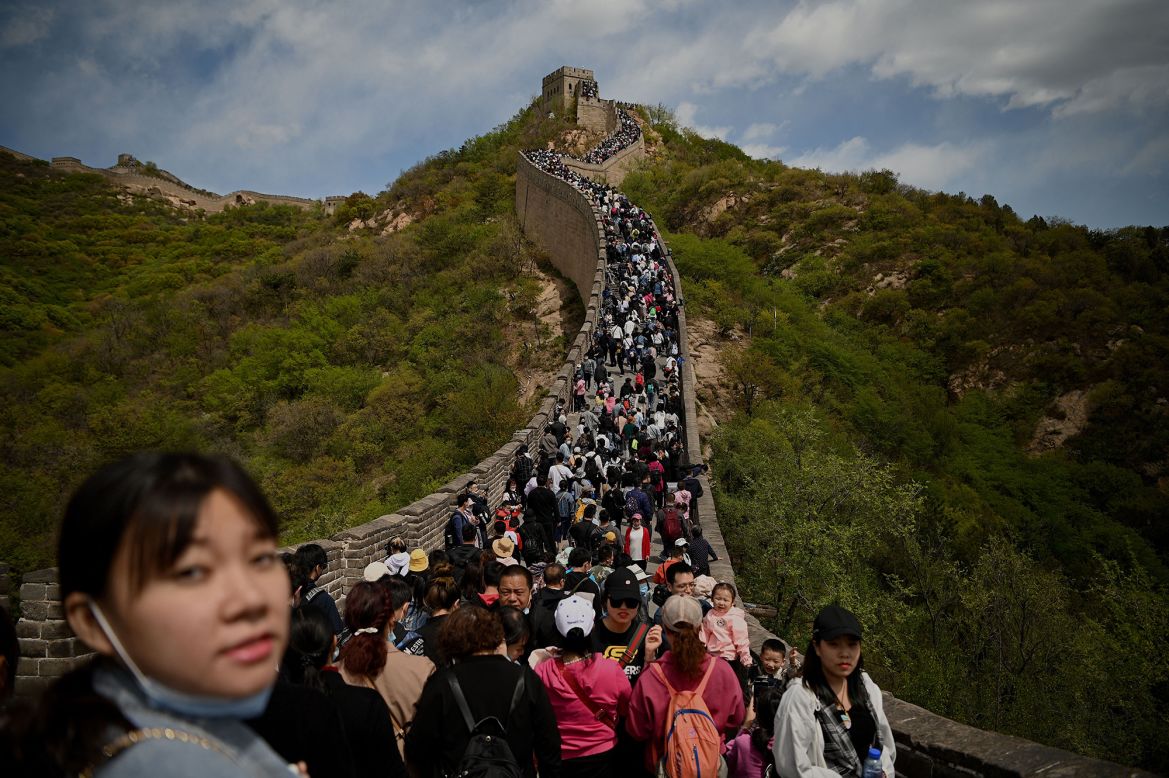 People in Beijing visit the Great Wall during the Labor Day holiday on Saturday, May 1.