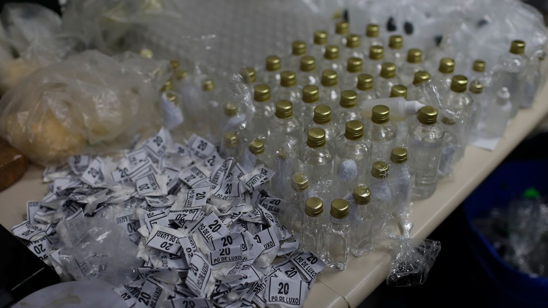 Drugs seized during a police raid are displayed for the media at the city police headquarters in Rio de Janeiro, Brazil, Thursday, May 6, 2021.