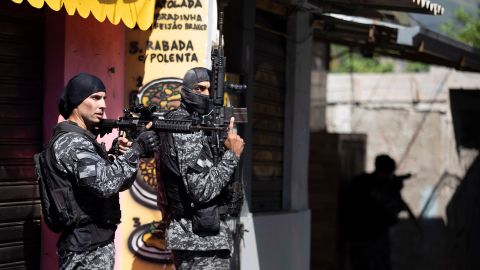 Police conduct an operation against alleged drug traffickers in the Jacarezinho favela of Rio de Janeiro, Brazil, Thursday, May 6, 2021.