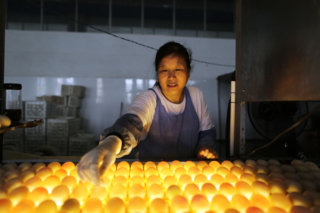 Gaoyou's double-yolk eggs sell for several times more money than their single-yolk counterparts do.