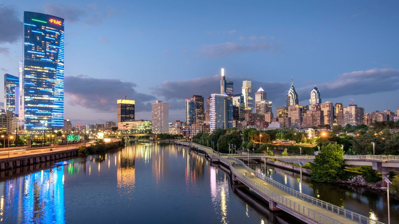 Philadelphia's skyline on a summer night.