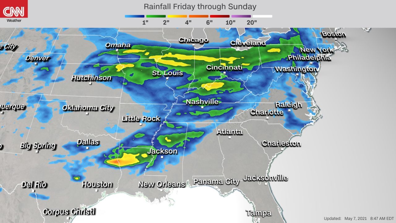 Forecast rainfall accumulation Saturday through Sunday