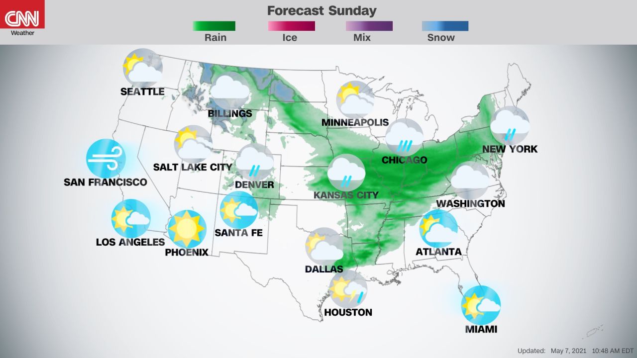 Forecast weather runs the gamut across the US this Mother's Day. 