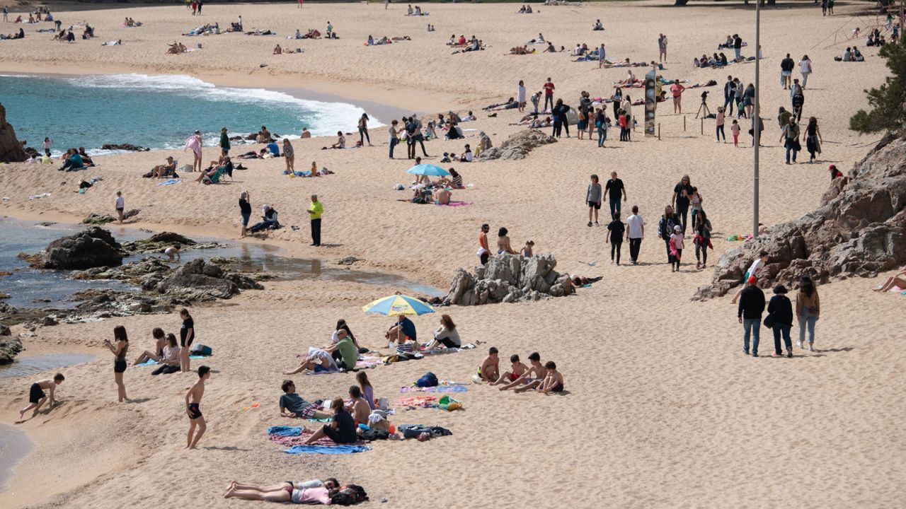 A sunny day on Sa Conca beach on Spain's Costa Brava in March 2021. 