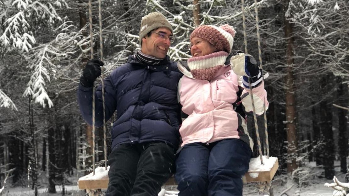 The couple remain committed and happy today. Here they are earlier this year in the snow.