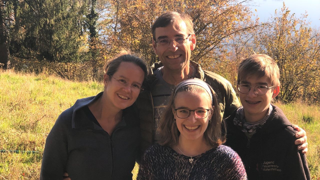 <strong>Family today:</strong> The couple now have two children, Lucia and Oliver, pictured here on a lockdown walk in 2020. They've traveled extensively together as a family, and also spent time living in the US. Over the past year, they've been grounded in Germany and made the most of their local area.