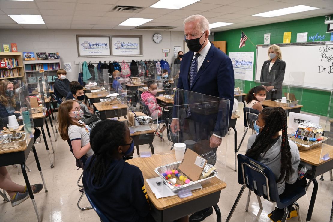 President Joe Biden, here visiting Yorktown Elementary School in Yorktown, Virginia, earlier this month, made reopening schools safely a key goal for his administration.