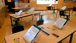 A first-grade classroom at Bryant Elementary School  in San Francisco is set up awaiting the return of students last month.