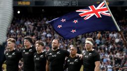 AUCKLAND, NEW ZEALAND - OCTOBER 18: (L-R) Jordie Barrett, Scott Barrett, Beauden Barrett, Joe Moody, Aaron Smith and Sam Cane of the All Blacks sing the anthem before the Bledisloe Cup match between the New Zealand All Blacks and the Australian Wallabies  at Eden Park on October 18, 2020 in Auckland, New Zealand. (Photo by Phil Walter/Getty Images)