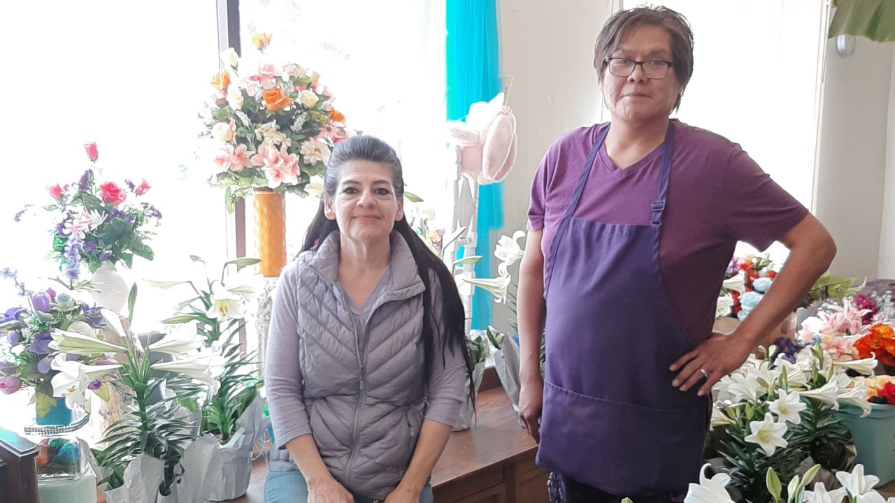 Christine Martinez and floral designer Michael Gordon at their flower shop in Gallup New Mexico.