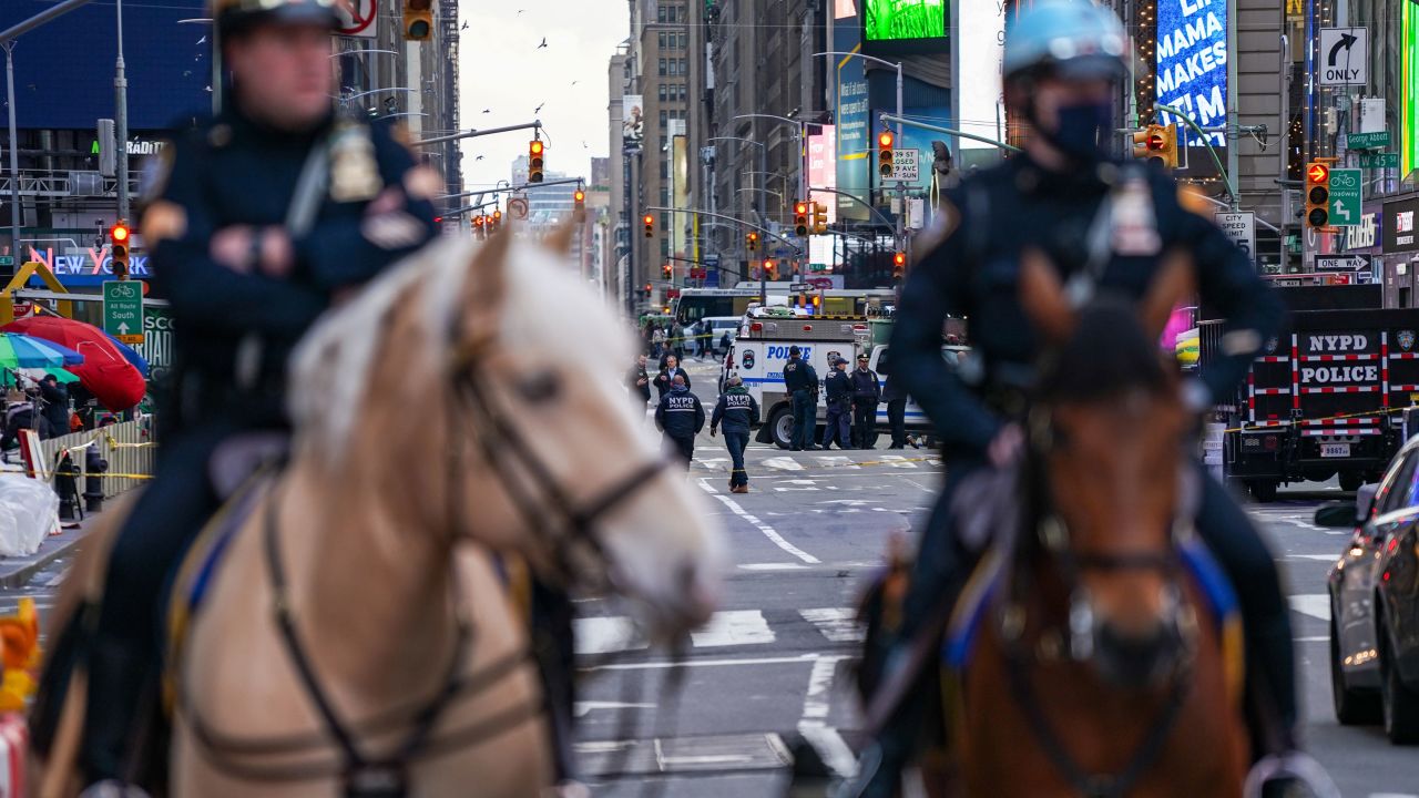 Police officers in Times Square after the shooting.