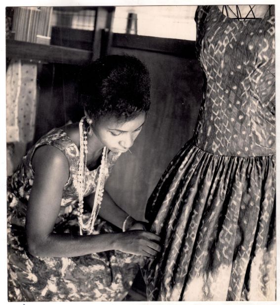 After studying fashion in London, Thomas-Fahm returned to Nigeria and opened a factory and boutique. She's pictured at the Simpson Street factory, in Lagos, in the late 1960s.