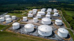 Mandatory Credit: Photo by JIM LO SCALZO/EPA-EFE/Shutterstock (11895253o)An image made with a drone shows fuel tanks at a Colonial Pipeline breakout station in Woodbine, Maryland, USA, 08 May 2021. A cyberattack forced the shutdown of 5,500 miles of Colonial Pipeline's sprawling interstate system, which carries gasoline and jet fuel from Texas to New York.Cyberattack forces shutdown of Colonial Pipeline in US, Woodbine, USA - 08 May 2021