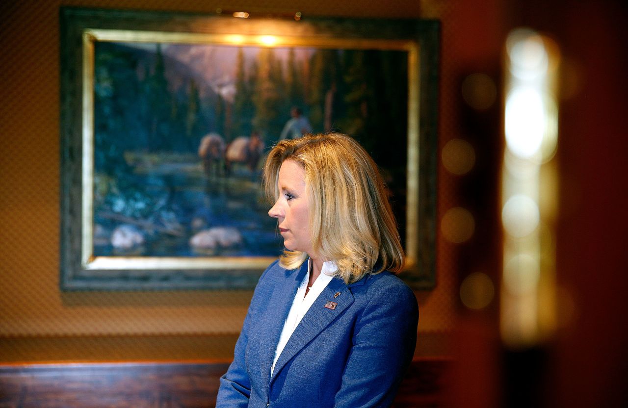 Cheney waits for a news conference to begin in Cheyenne, Wyoming, in July 2013. Cheney was running for the US Senate seat held by longtime incumbent Mike Enzi. She dropped out of the race in January 2014.