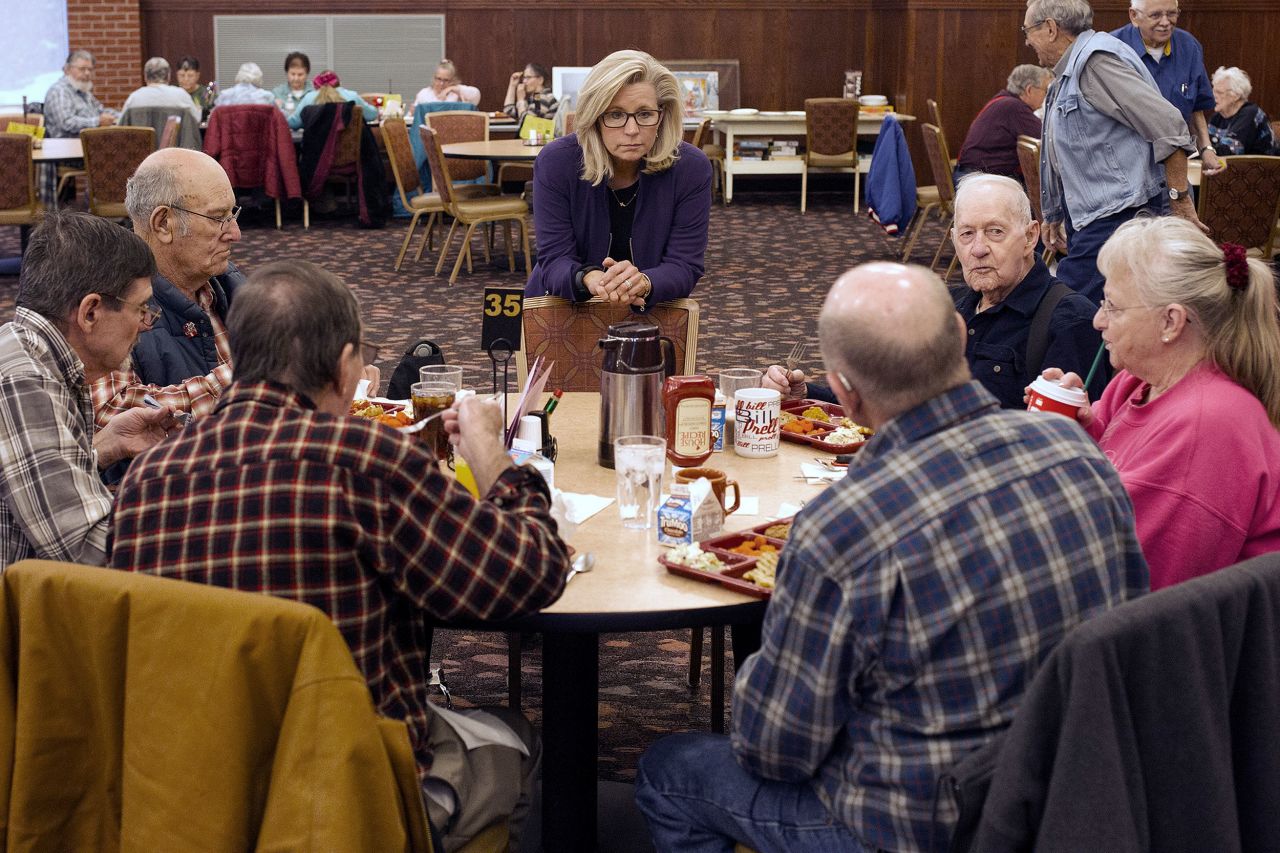 Cheney talks to people at the Senior Citizens Center in Gillette, Wyoming, in February 2016. Earlier in the day, she announced that she was running for Congress.