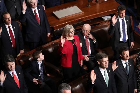 Cheney takes the oath of office next to her father as the 115th Congress met for the first time in 2017.
