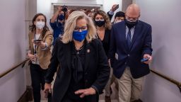 WASHINGTON, DC - FEBRUARY 03: U.S. Rep. Liz Cheney (R-WY) heads to the House floor to vote at the U.S. Capitol on February 03, 2021 in Washington, DC. Cheney was one of 10 House Republicans who voted to impeach former President Donald Trump for inciting the insurrection at the U.S. Capitol. (Photo by Tasos Katopodis/Getty Images)