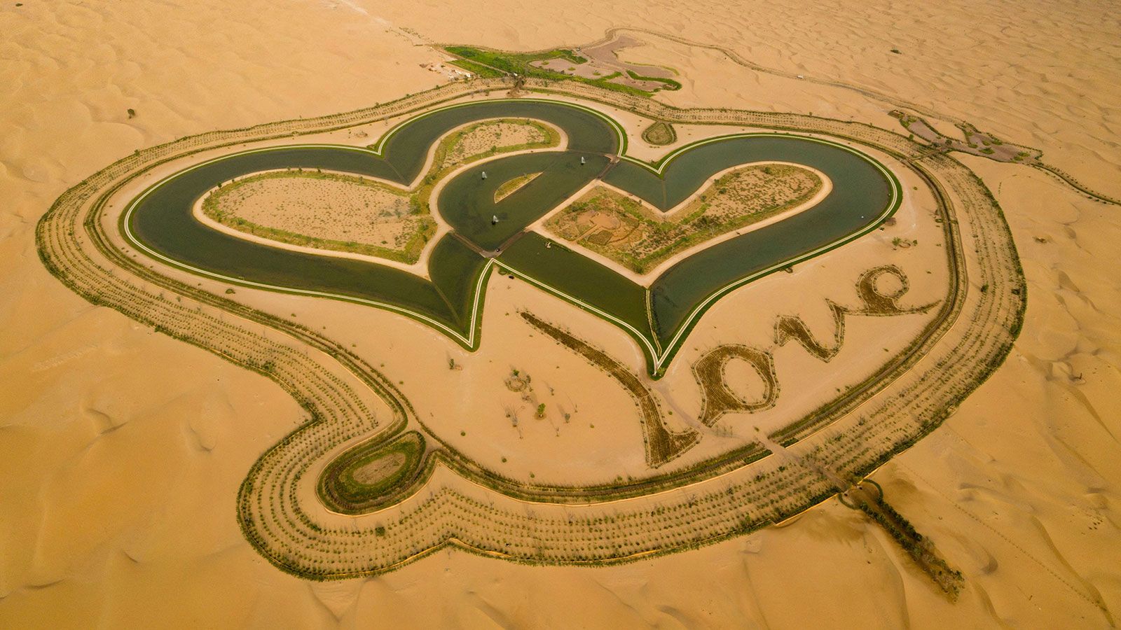 The Love Lake, with its distinctive design, stands as one of the most magnificent lakes in Dubai