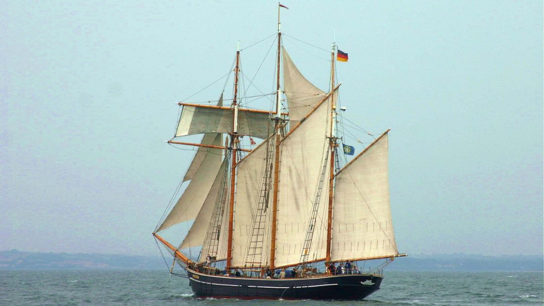 <strong>Boat trip:</strong> Erickson and Guldner were on board this tall ship which took the travelers from Kiel in Germany to Aarhus in Denmark.