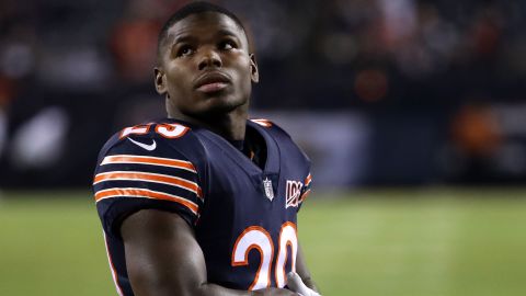 Running back Tarik Cohen of the Chicago Bears looks on before playing against the Kansas City Chiefs at Soldier Field on December 22, 2019 in Chicago, Illinois. 