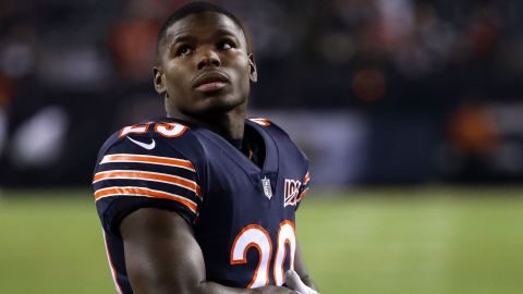 Running back Tarik Cohen of the Chicago Bears looks on before playing against the Kansas City Chiefs at Soldier Field on December 22, 2019 in Chicago, Illinois.