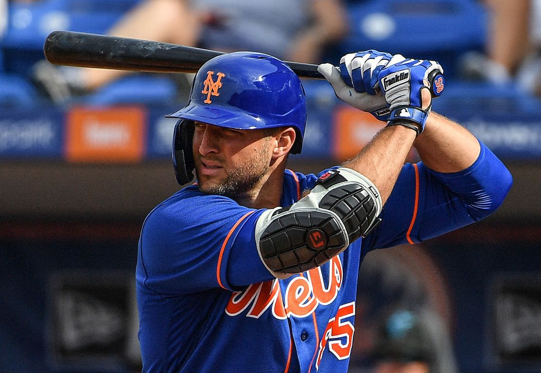 Tebow prepares to bat in the seventh inning during a spring training game for the New York Mets.