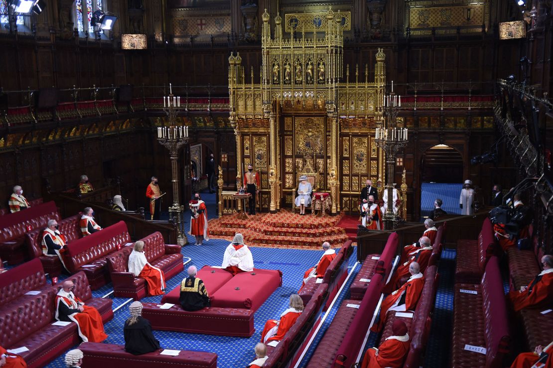 The speech was more muted than usual, with social distancing measure meaning the House of Lords was far from full.