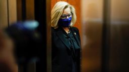Liz Cheney (R-WY) departs after a House Republican Caucus meeting on Capitol Hill in Washington, U.S., February 3, 2021.      REUTERS/Joshua Roberts