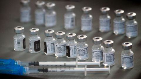 Vials of the Pfizer-BioNTech Covid-19 vaccine at a vaccination site in Reno, Nevada on December 17, 2020. 