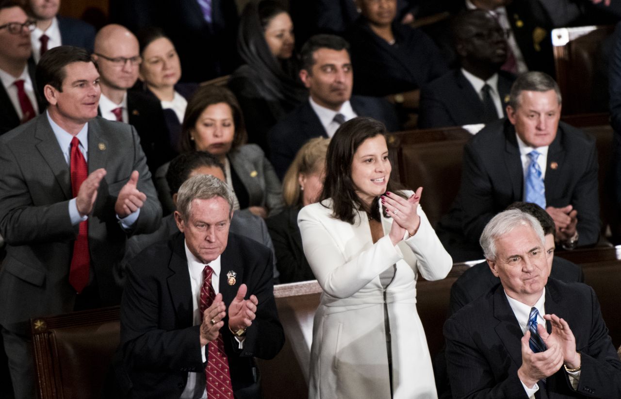Stefanik applauds Trump during his State of the Union address in February 2019.